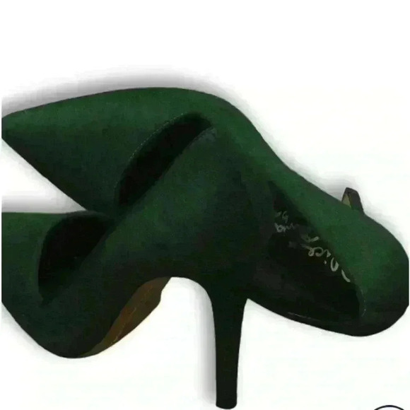Alice+Olivia Stacey Bendet Prime Suede 4" Slim Heel Pointed Toe Green (Size 8.5) - Picture 4 of 11